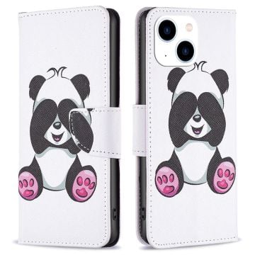 BF Pattern Printing Leather Series-2 iPhone 14 6.1 inch Vegansk Læder Cover Stand Wallet Full Protection Inner Flexible Phone Case - Panda