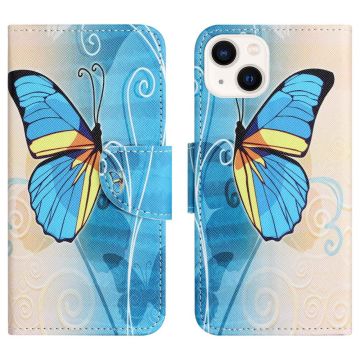 Wonderland iPhone 14 flip etui - Blå Sommerfugl