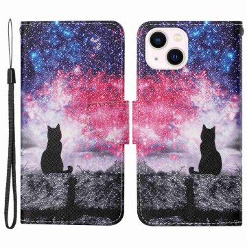 Wonderland iPhone 14 flip etui - Stjernehimmel / Kat