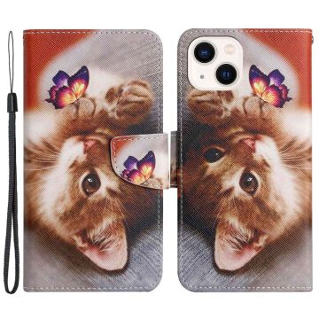 Wonderland iPhone 14 flip etui - Sommerfugl / Kat