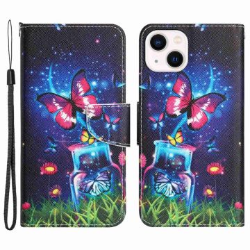 Wonderland iPhone 14 flip etui - Flaske / Sommerfugl