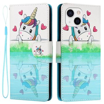 Wonderland iPhone 14 flip etui - Hjerteform / Hest