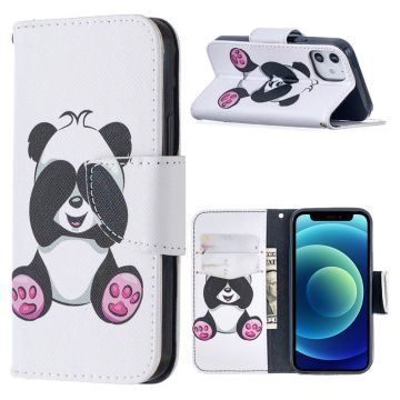 Mønstertryk Etui Pung Stativ Læderskal Beskytter iPhone 12 mini - Baby-Panda