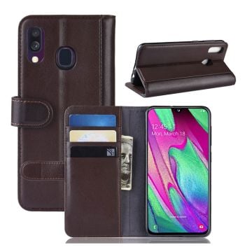 Samsung Galaxy A40 ægte split lædercover - brun