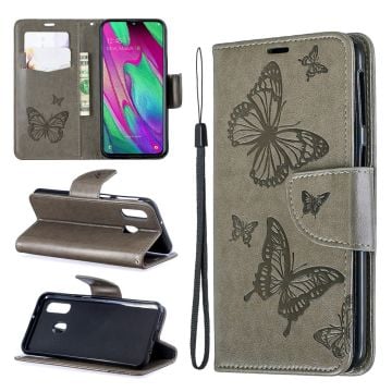 Butterfly Samsung Galaxy A40 etui - Grå