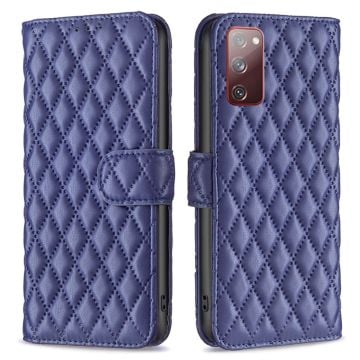 Rhombus Mønster Matte Flip Case til Samsung Galaxy S20 Fe 2022 / S20 Fe 5g / S20 Fe - Blå