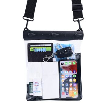 Universal large capacity waterproof clear pouch with strap - Black