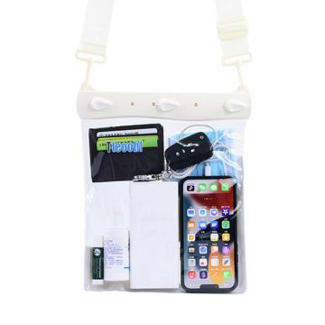 Universal large capacity waterproof clear pouch with strap - White