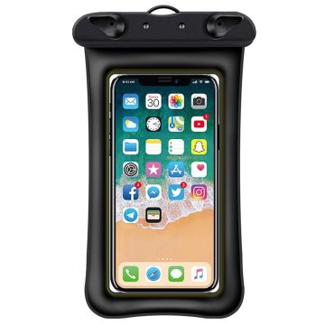 Universal waterproof pouch for smartphone with lanyard - Black