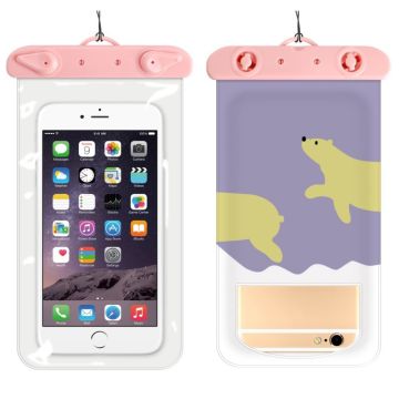 Universal cartoon pattern waterproof pouch for 6-inch smartphone with strap - Polar Bear