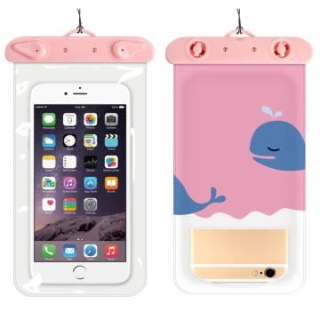 Universal cartoon pattern waterproof pouch for 6-inch smartphone with strap - Whale