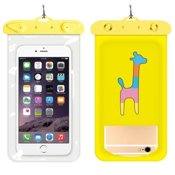 Universal cartoon pattern waterproof pouch for 6-inch smartphone with strap - Rainbow Giraffe