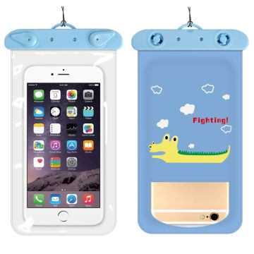 Universal cartoon pattern waterproof pouch for 6-inch smartphone with strap - Crocodile