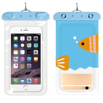 Universal cartoon pattern waterproof pouch for 6-inch smartphone with strap - Salmon