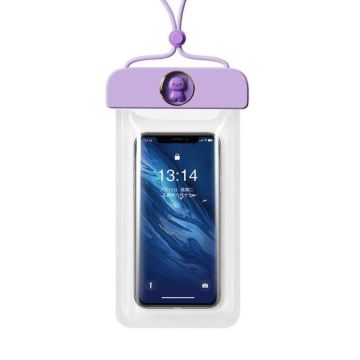 Universal IPX8 waterproof clear pouch with a cute bear decor for 7.2 inch phones - Light Purple