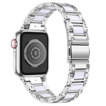 Apple Watch (41 mm) urrem i rustfrit stål med rhinestone-dekor - Sølv / Hvid