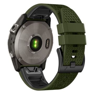 22 mm tofarvet silikonerem i honeycomb-stil til Amazfit / Garmin / Coros-ur - Militærgrøn + Sort