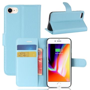 For iPhone 7/8 4.7 inch/SE (2020)/SE (2022) Litchi Skin Wallet Leather Magnetic Protective Casing - Blue