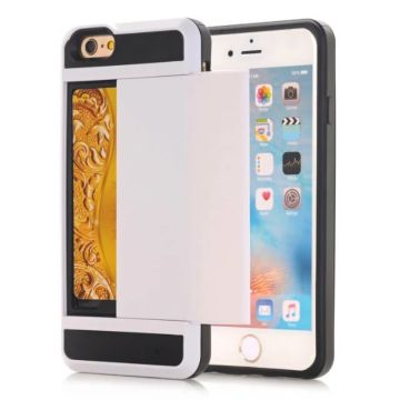 Scratch-proof Slide Card Holder PC + TPU Hybrid Cover for iPhone SE (2020)/SE (2022)/8/7 4.7 inch- White