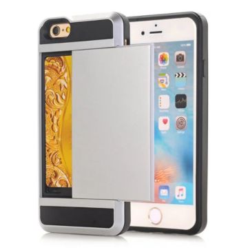 Scratch-proof Slide Card Holder PC + TPU Hybrid Shell for iPhone SE (2020)/SE (2022)/8/7 4.7 inch- Silver