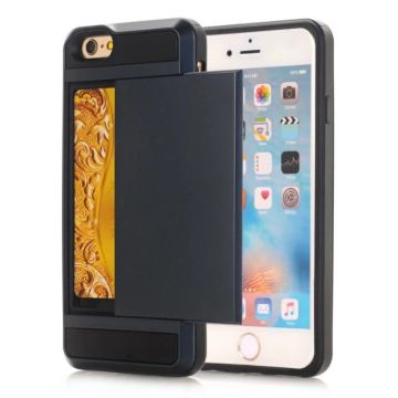 Scratch-proof Slide Card Holder PC + TPU Cover Case for iPhone SE (2020)/SE (2022)/8/7 4.7 inch- Dark Blue