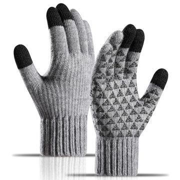 Y0097 Touchscreen Knit Gloves - Light Grey / M Soft Fleece Lining Windproof Non-Slip