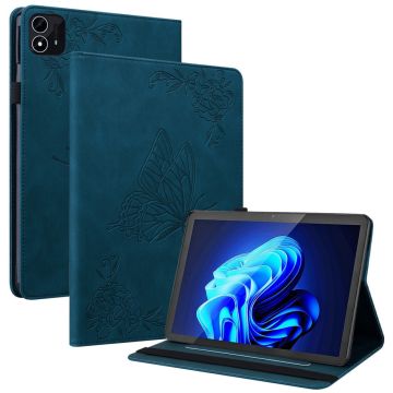 itel Pad One Case Butterfly Flower Imprint Card Slots Vegan Leather Tablet Cover - Blue