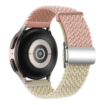 Huawei Watch GT 3 42mm / GT 3 Pro 43mm Universal 20mm Woven Strap Magnetic Silver Buckle Watch Band - Pink+Starlight