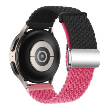 Huawei Watch GT 3 42mm / GT 3 Pro 43mm Universal 20mm Woven Strap Magnetic Silver Buckle Watch Band - Black+Rose