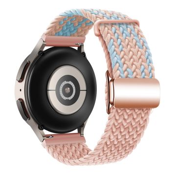 Huawei Watch GT 3 42mm / GT 3 Pro 43mm Universal 20mm Watch Strap Magnetic Buckle Woven Wrist Band - Blue+Pink+Pink / Rose Gold Buckle