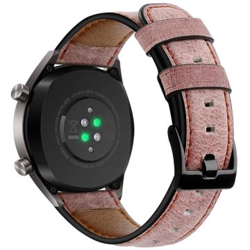 KALEBOL Huawei Watch 4 Pro / Watch 4 / Watch GT 4 46mm Crackle Genuine Cow Leather Wrist Strap 22mm - Pink