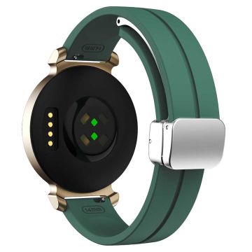 KALEBOL Garmin Lily 2 Watch Strap Magnetic Buckle Silicone Wrist Band - Pine Green+Silver Buckle