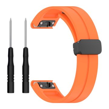 Garmin Fenix 7X / 7X Solar / Tactix 7 Pro Silikone Urrem 26mm Sammenfoldelig Sort Spænde Urrem - Orange