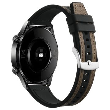 Samsung Galaxy Watch6 Classic 47mm 43mm / GarminActive 5 20mm Watch Band Cowhide Leather Silicone Strap - Solbrun + Sort