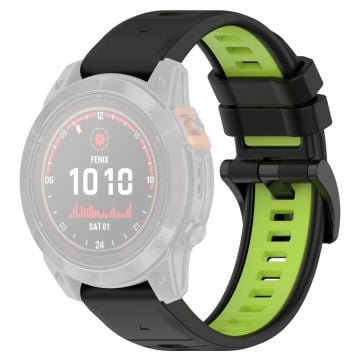 Garmin Fenix 7X / 7X Pro / 6X QuickFit 26mm silikone urrem Dual Color armbånd - Sort + Grøn