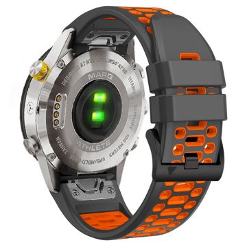 Garmin Fenix 7X / 7X Pro / 6X Quickfit 26 mm urrem med tre rækker huller i to farver - Trækul Grå / Orange