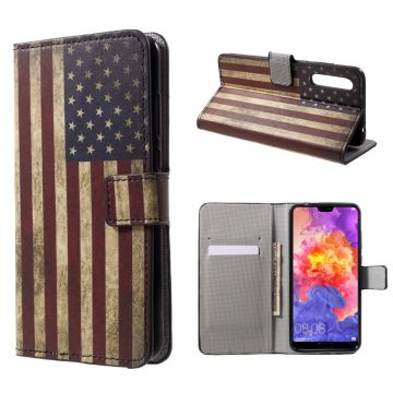 Huawei P20 Pro mønstret PU læder flip etui - Retro US Flag