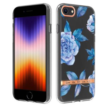 iPhone SE (2022)/SE (2020)/8/7 4,7 tommer YB IMD-8 Series Flower Pattern Design Phone Case Electroplating IMD Soft Flexible Scratch-Resistant Cover - Blå Pæon