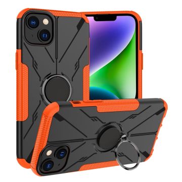 iPhone 14 Bumpresistent and Flexible Four Corner Airbag telefonbagcover Ring Kickstand Drop-proof Case - Orange