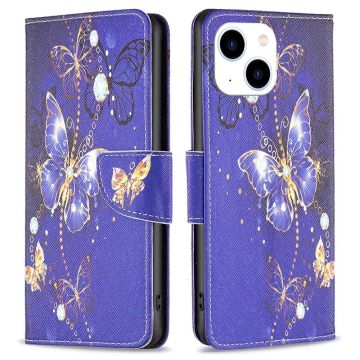 Wonderland iPhone 14 flip etui - Lilla Sommerfugle