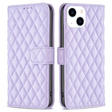 Rhombus mat iPhone 14 flip etui - Lilla