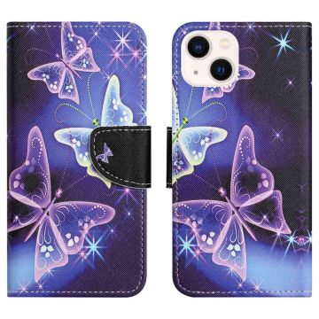 Wonderland iPhone 14 flip etui - Funklende Sommerfugle