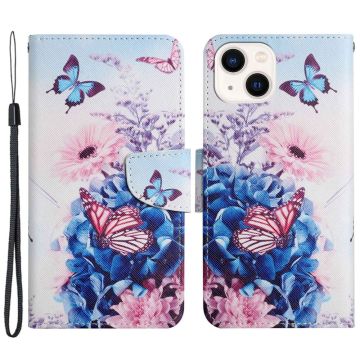 Wonderland iPhone 14 flip etui - Lilla Sommerfugle