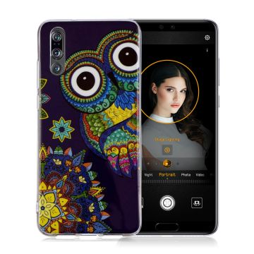 Huawei P20 Pro mobiletui i silikone- og plastik med selvlysende mønster - Farverig ugle