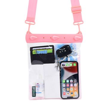 Universal large capacity waterproof clear pouch with strap - Pink