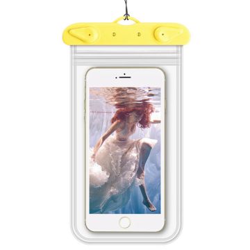 Universal dual-layer waterproof phone pouch with strap - Yellow