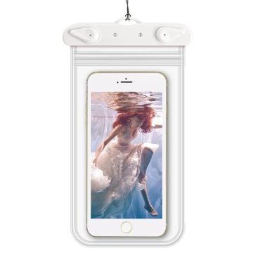 Universal dual-layer waterproof phone pouch with strap - White