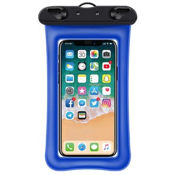 Universal waterproof pouch for smartphone with lanyard - Blue