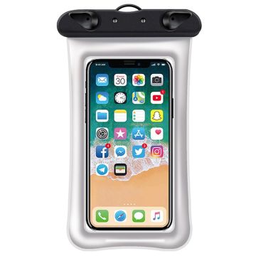 Universal waterproof pouch for smartphone with lanyard - White