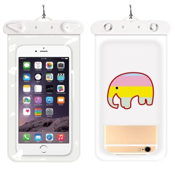 Universal cartoon pattern waterproof pouch for 6-inch smartphone with strap - Rainbow Elephant